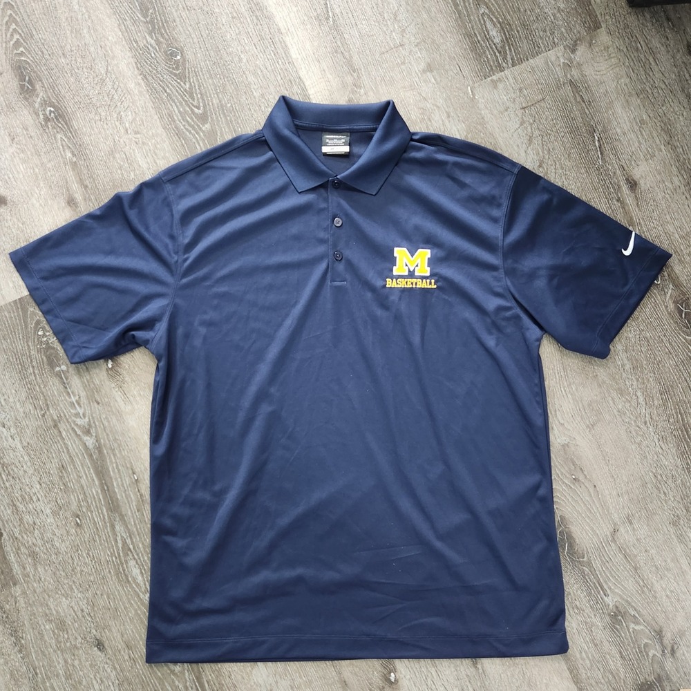 Nike Golf Michigan Wolverines Basketball Dri-FIT Polo Shirt Mens XL Navy Blue